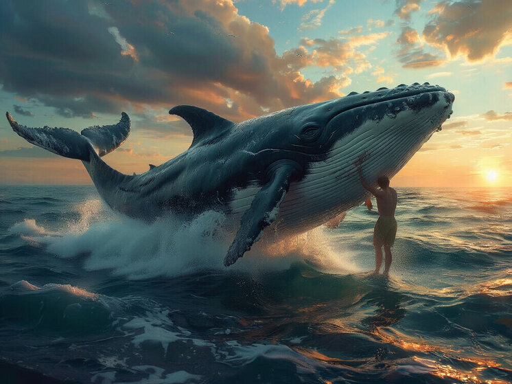 В США произошла неожиданная встреча виндсерфера и кита